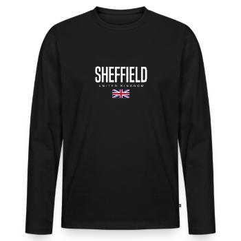 Sheffield, Angleterre, Royaume-Uni - T-shirt manches longues Premium bio Homme - noir - Devant - Nico (187cm)