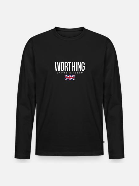 Worthing, Angleterre, Royaume-Uni - T-shirt manches longues Premium bio Homme - noir