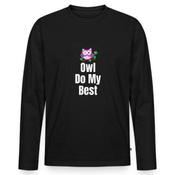 Hibou faire mes meilleurs jeux de mots - T-shirt manches longues Premium bio Homme - noir - Devant - Nico (187cm)