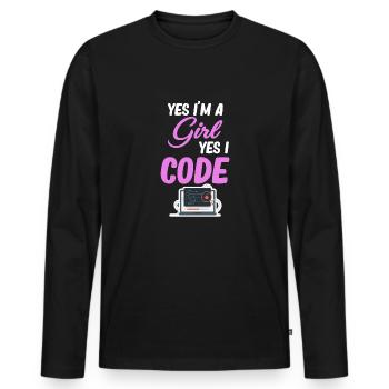Oui, je suis une fille, oui, je code - T-shirt manches longues Premium bio Homme - noir - Devant - Nico (187cm)