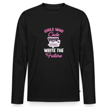 Girl looking at the programmer of the future - Men's Premium Organic Long Sleeve Shirt - black - Front - Nico (187cm)