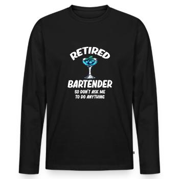 Barman à la retraite, alors ne me demandez pas - T-shirt manches longues Premium bio Homme - noir - Devant - Nico (187cm)