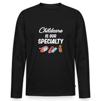 Childcare is our specialty Kita - Men's Premium Organic Long Sleeve Shirt - black - Front - Nico (187cm)