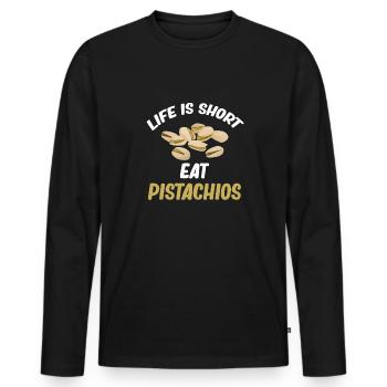 La vie est courte, mange-toi - T-shirt manches longues Premium bio Homme - noir - Devant - Nico (187cm)