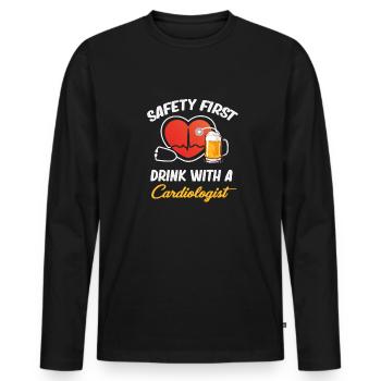 Safety first, drink with a - Men's Premium Organic Long Sleeve Shirt - black - Front - Nico (187cm)