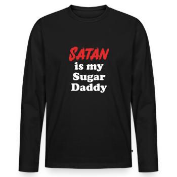 Satan est mon Sugar Daddy Antéchrist Humour Gothique - T-shirt manches longues Premium bio Homme - noir - Devant - Nico (187cm)