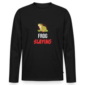 Chasseurs tueurs de grenouilles Cottagecore Morilles Camping - T-shirt manches longues Premium bio Homme - noir - Devant - Nico (187cm)