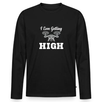 I Love Getting High Funny Drone Flying Helicopter - Men's Premium Organic Long Sleeve Shirt - black - Front - Nico (187cm)
