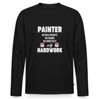 Peintres Pas de parents riches Pas de faveurs - T-shirt manches longues Premium bio Homme - noir - Devant - Nico (187cm)
