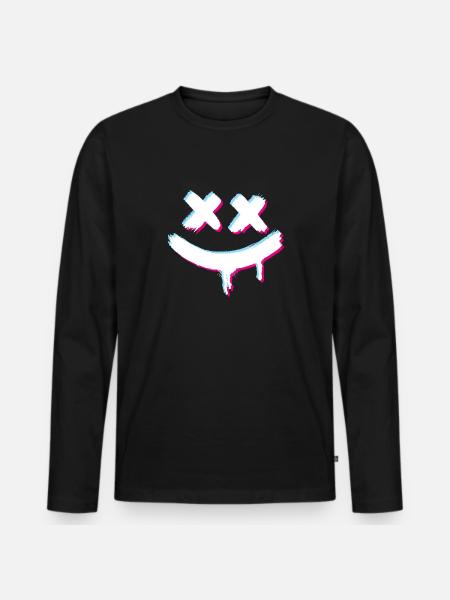 Smiley Smile Glitch Evil - Men's Premium Organic Long Sleeve Shirt - black