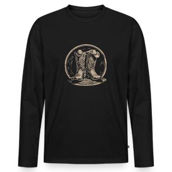 Stetson und Boots Western Country Line Dance - Männer Premium Bio Langarmshirt - Schwarz - Vorne - Nico (187cm)