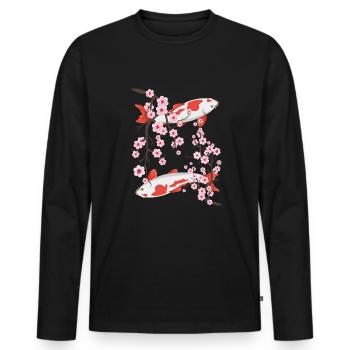 Japanese Koi Carp Sakura Cherry Blossoms - Men's Premium Organic Long Sleeve Shirt - black - Front - Nico (187cm)