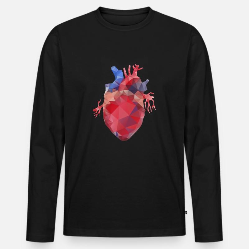 Herz Lowpoly - Männer Premium Bio Langarmshirt - Schwarz