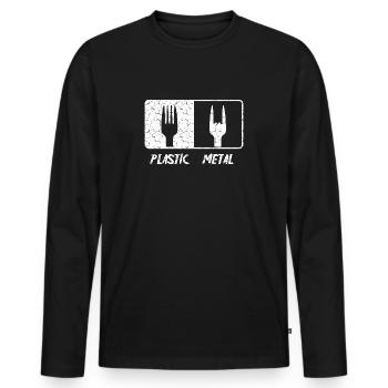 Metal Fork - Men's Premium Organic Long Sleeve Shirt - black - Front - Nico (187cm)