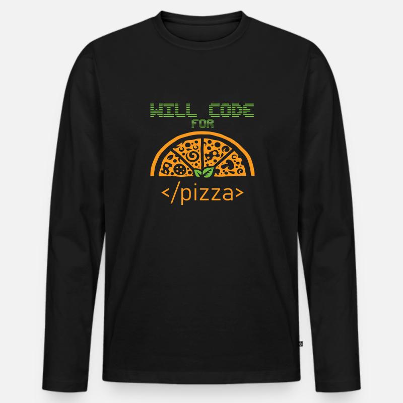 Will code for Pizza Programmer Nerd Developer Men's Premium Organic Long Sleeve Shirt