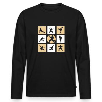 Karaté Amateur Rétro Vintage Arts Martiaux Kickboxing - T-shirt manches longues Premium bio Homme - noir - Devant - Nico (187cm)