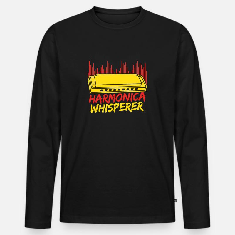 Funny Harmonica Player Whisperer Harmonica - Männer Premium Bio Langarmshirt - Schwarz