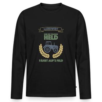 Landwirt! Nur ein wahrer Held fährt aufs Feld - Männer Premium Bio Langarmshirt - Schwarz - Vorne - Nico (187cm)