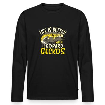 Léopard Gecko Lézard Reptiles Herpétologiste - T-shirt manches longues Premium bio Homme - noir - Devant - Nico (187cm)