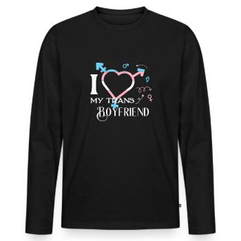LBGT Flag Gay Pride I Love my Trans Boyfriend - Men's Premium Organic Long Sleeve Shirt - black - Front - Nico (187cm)