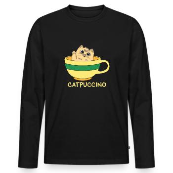 Chat Drôle d’animal Jeux de mots - T-shirt manches longues Premium bio Homme - noir - Devant - Nico (187cm)