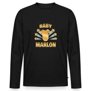 Marlon als Geburt - Männer Premium Bio Langarmshirt - Schwarz - Vorne - Nico (187cm)