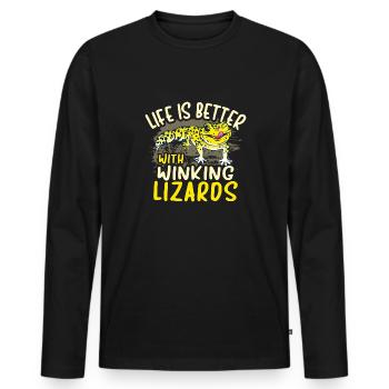 Léopard Gecko Lézard Reptiles Herpétologiste - T-shirt manches longues Premium bio Homme - noir - Devant - Nico (187cm)