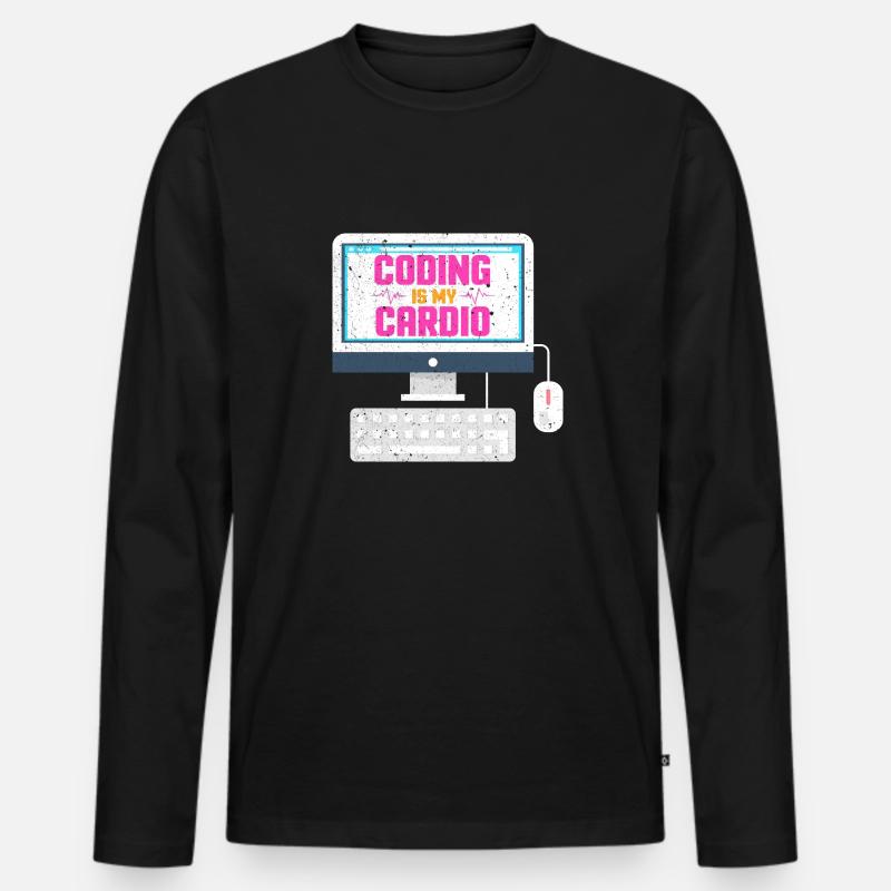 Coding is my cardio - Männer Premium Bio Langarmshirt - Schwarz