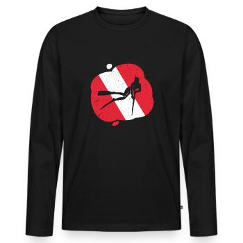 Red White Diving Flag Harpoon Hunting Diver - Men's Premium Organic Long Sleeve Shirt - black - Front - Nico (187cm)
