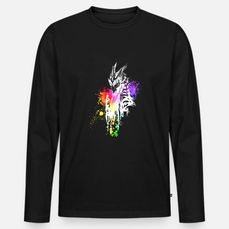Drache Regenbogen-Kleckse weiß - Männer Premium Bio Langarmshirt - Schwarz