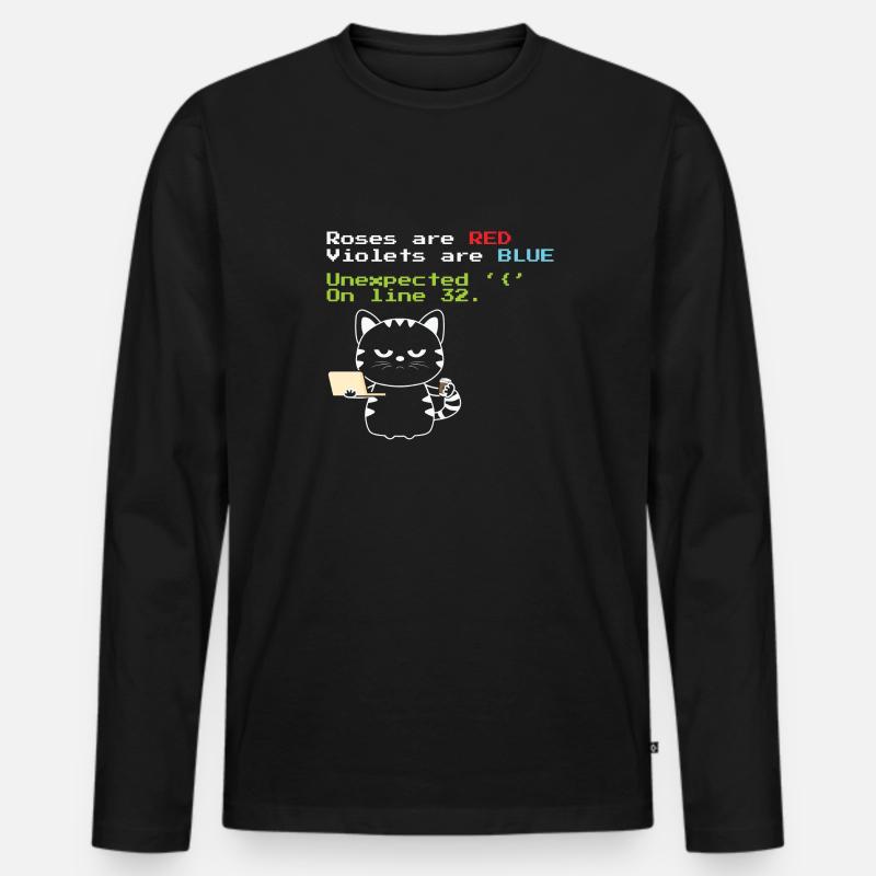 Funny Coding cat Progrmmer nerd geek - Männer Premium Bio Langarmshirt - Schwarz