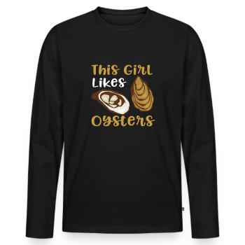 Huîtres de fruits de mer Huîtres et vin - T-shirt manches longues Premium bio Homme - noir - Devant - Nico (187cm)