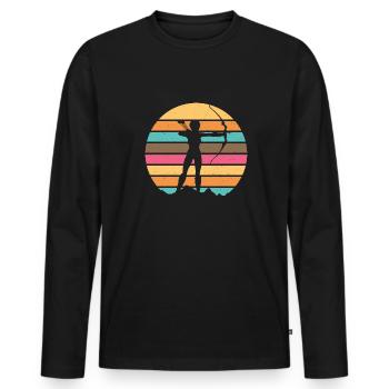 Bogenschießen Geschenk Retro Bogenschütze - Männer Premium Bio Langarmshirt - Schwarz - Vorne - Nico (187cm)