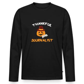 Thanksgiving Pumpkin Thankul Journalist - Men's Premium Organic Long Sleeve Shirt - black - Front - Nico (187cm)