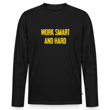 Work Smart and Hard – Success motto for doers - Men's Premium Organic Long Sleeve Shirt - black - Front - Nico (187cm)