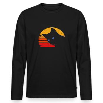 Schwarze Katze mit blauen Augen - Männer Premium Bio Langarmshirt - Schwarz - Vorne - Nico (187cm)