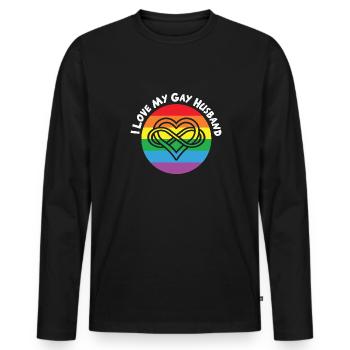 LBGT Flag Gay Pride Human J’aime mon mari gay - T-shirt manches longues Premium bio Homme - noir - Devant - Nico (187cm)