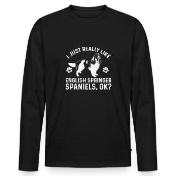 English Springer Spaniel Dog - Men's Premium Organic Long Sleeve Shirt - black - Front - Nico (187cm)