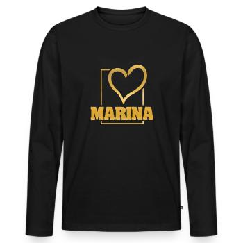 Love für Marina Herz Liebe - Männer Premium Bio Langarmshirt - Schwarz - Vorne - Nico (187cm)