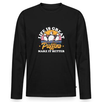 puffin puffin auke birds Lunde - Men's Premium Organic Long Sleeve Shirt - black - Front - Nico (187cm)