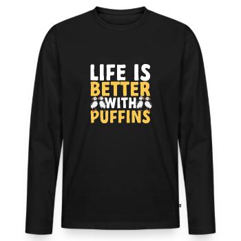 puffin puffin auke birds Lunde - Men's Premium Organic Long Sleeve Shirt - black - Front - Nico (187cm)