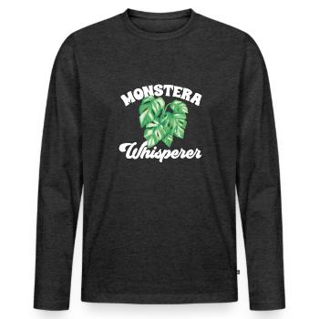 Monstera Deliciosa Albo Plante d’intérieur botanique - T-shirt manches longues Premium bio Homme - anthracite chiné - Devant - Nico (187cm)