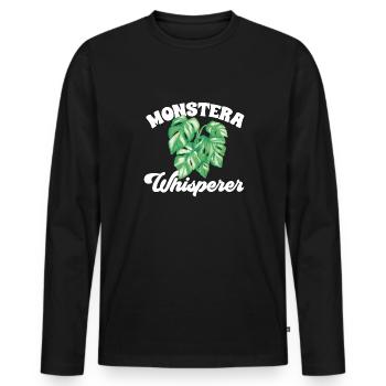 Monstera Deliciosa Albo Botanical Houseplant - Men's Premium Organic Long Sleeve Shirt - black - Front - Nico (187cm)