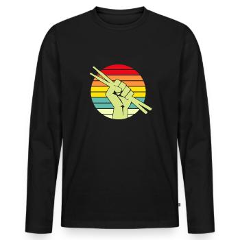 Retro Sunset Drummer Drumstick Musician - Männer Premium Bio Langarmshirt - Schwarz - Vorne - Nico (187cm)