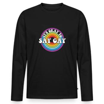 LBGT Drapeau Gay Pride Humain ok dire Gay - T-shirt manches longues Premium bio Homme - noir - Devant - Nico (187cm)