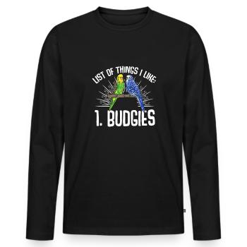 Budgerigar Parakeet Bird Pet Gift - Men's Premium Organic Long Sleeve Shirt - black - Front - Nico (187cm)