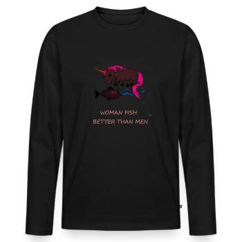 Dire drôle de pêcheuses - T-shirt manches longues Premium bio Homme - noir - Devant - Nico (187cm)