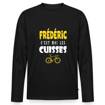 Frédéric vélo c est moi les cuisses humour velo - T-shirt manches longues Premium bio Homme - noir - Devant - Nico (187cm)