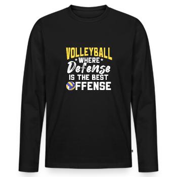 Funny Volleyball Where Defense Is The Best Offense - Männer Premium Bio Langarmshirt - Schwarz - Vorne - Nico (187cm)