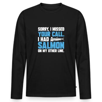 Pêche au saumon Pêcheur de saumon - T-shirt manches longues Premium bio Homme - noir - Devant - Nico (187cm)